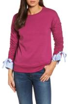 Women's Halogen Ruched Sleeve Poplin Trim Sweatshirt - Pink
