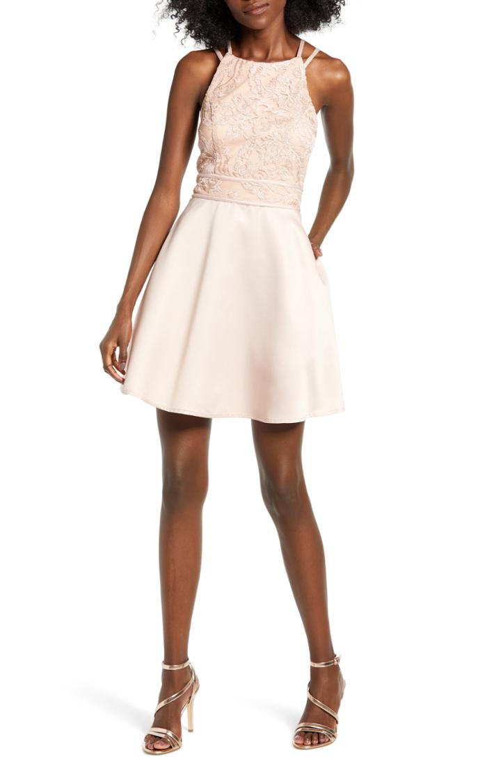 Women's Speechless Embroidered Lace Fit & Flare Dress - Pink