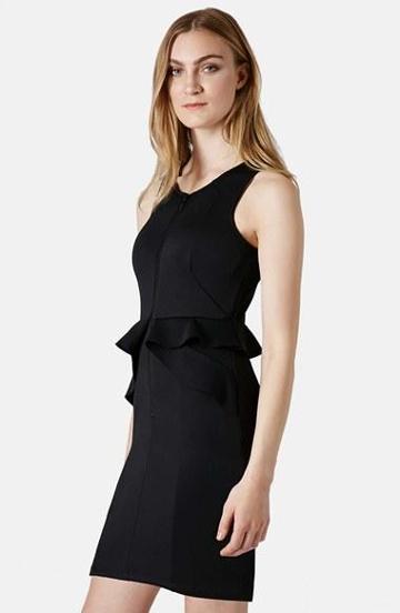 Topshop Front Zip Peplum Body-con Dress (petite) Black 10p (10p-12p Us)