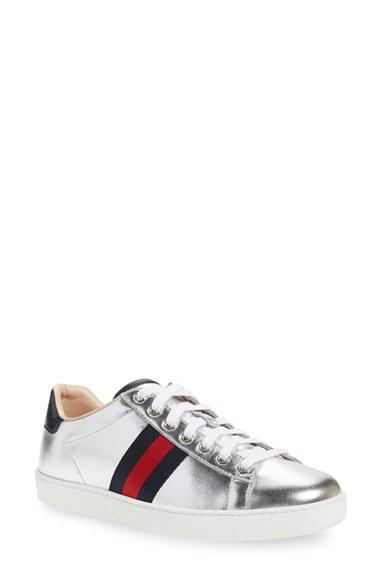 Women's Gucci 'new Ace' Metallic Low Top Sneaker