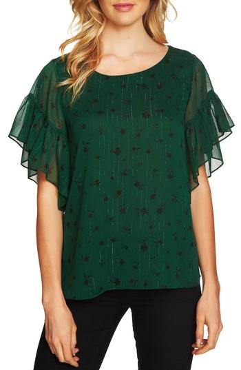 Women's Cece Dotty Ruffle Sleeve Top - Green
