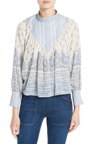 Women's Sea Mixed Print Cotton & Silk Top
