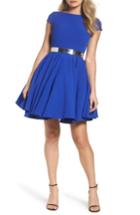 Women's Ieena For Mac Duggal Belted Open Back Fit & Flare Dress - Blue