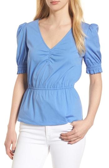 Women's Hinge Ruched Poplin Top - Blue