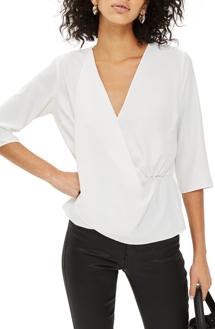 Women's Topshop Dina Drape Panel Blouse Us (fits Like 6-8) - Ivory
