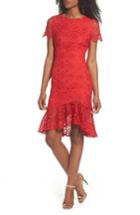 Women's Eliza J Ruffle Hem Lace Sheath Dress - Red