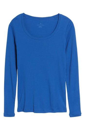 Petite Women's Caslon 'melody' Long Sleeve Scoop Neck Tee P - Blue