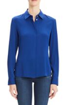 Women's Theory Classic Fitted Stretch Silk Shirt, Size - Blue