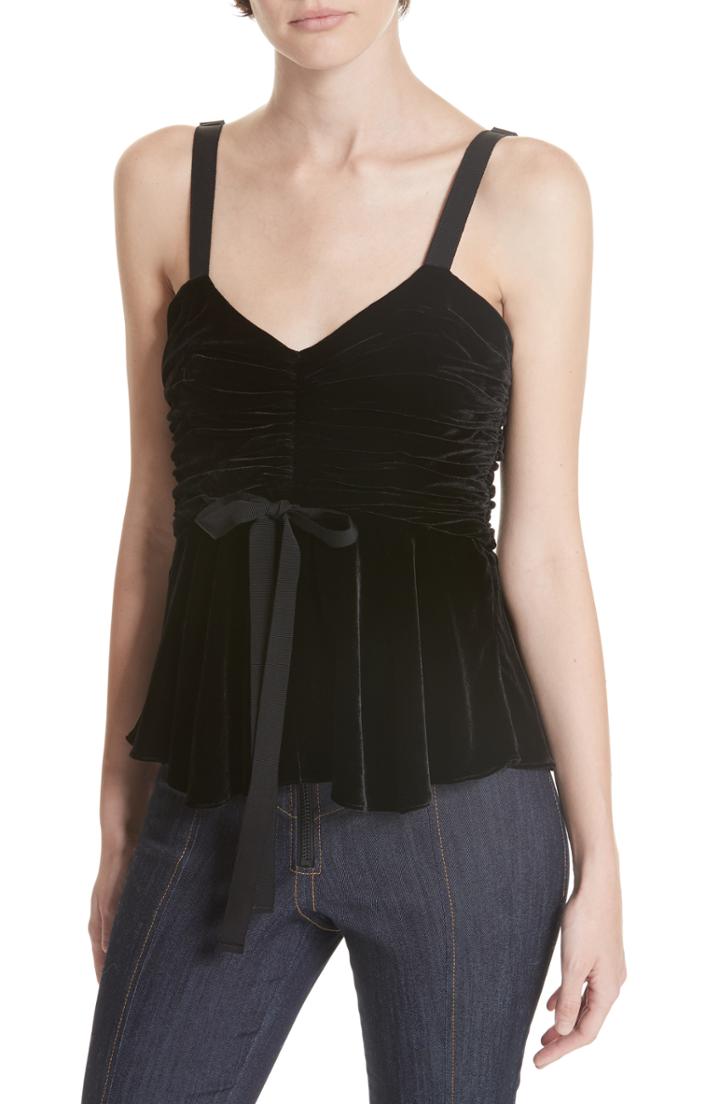 Women's Cinq A Sept Arielle Ruched Velvet Top - Black