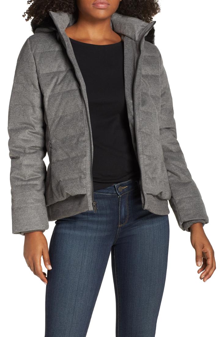 Women's Ugg Talia Genuine Shearling Trim Down Jacket - Grey