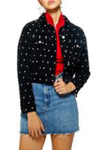 Women's Topshop Cotton Corduroy & Faux Shearling Jacket Us (fits Like 0-2) - Blue