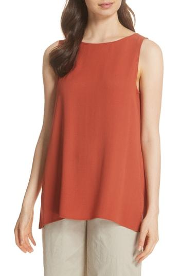 Women's Eileen Fisher Long Bateau Neck Silk Shell, Size - Orange