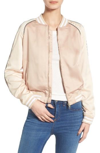 Women's Steve Madden Satin Bomber Jacket - Beige