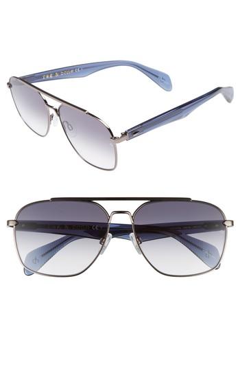 Men's Rag & Bone 60mm Gradient Navigator Sunglasses - Ruthenium Blue/ Grey