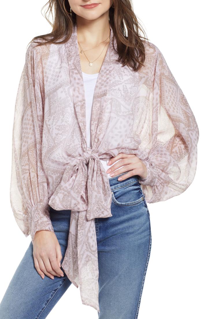 Women's Free People Golden Hour Bandana Print Tie Front Wrap, Size - Pink