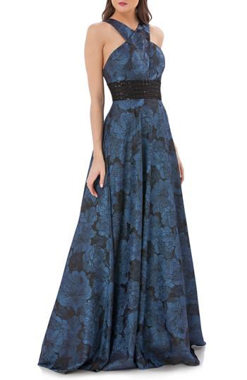 Women's Carmen Marc Valvo Infusion Jacquard Halter Gown