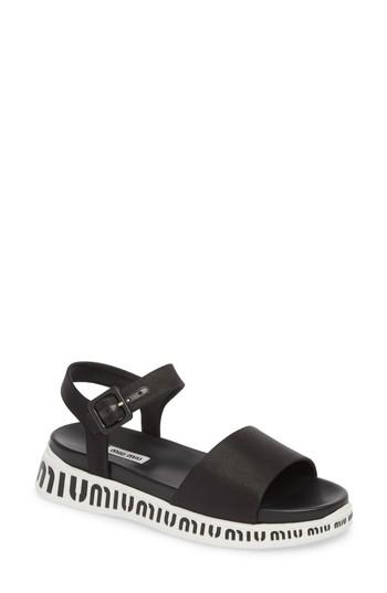 Women's Miu Miu Logo Strap Platform Sandal Us / 34eu - Black