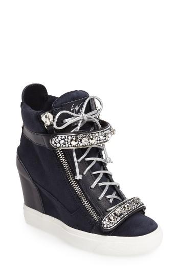 Women's Giuseppe For Jennifer Lopez Tiana Hidden Wedge Sneaker M - Blue