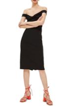 Women's Topshop Twist Front Bardot Dress Us (fits Like 14) - Black