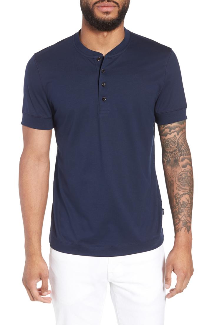 Men's Boss Tiller Short Sleeve Henley, Size - Blue