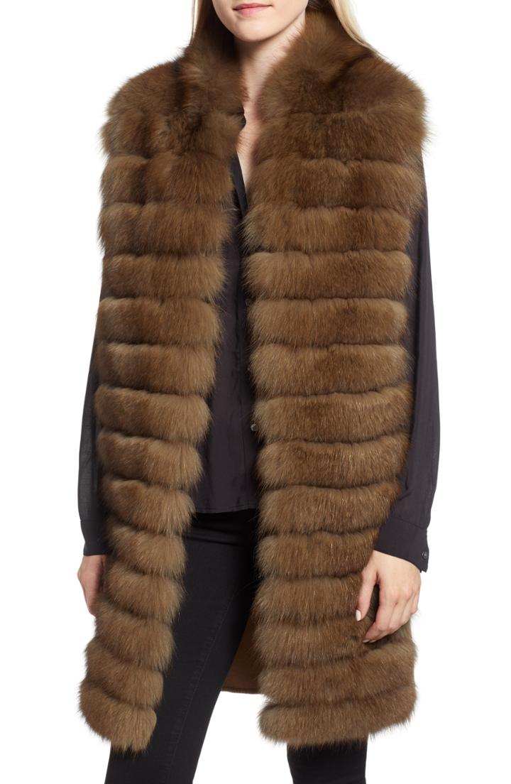 Women's Belle Fare Cashmere, Wool & Genuine Fox Fur Long Vest - Brown
