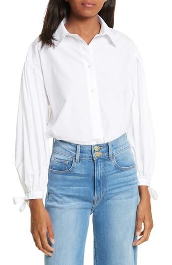 Women's Frame Tie Cuff Cotton Shirt - White