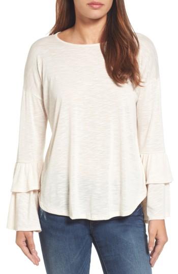 Women's Bobeau Double Ruffle Sleeve Top - Beige