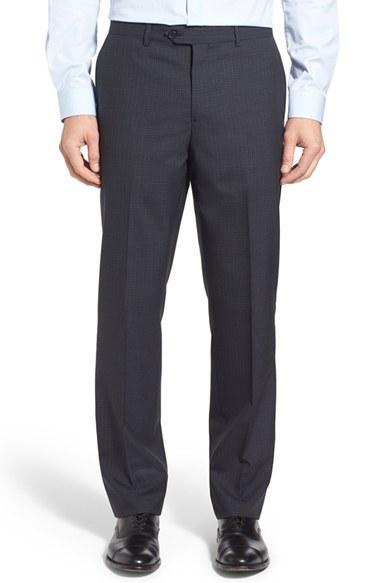 Men's John W. Nordstrom Flat Front Check Wool Trousers - Grey