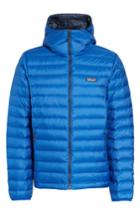 Men's Patagonia Packable Windproof & Water Resistant Goose Down Sweater Hooded Jacket, Size - Blue