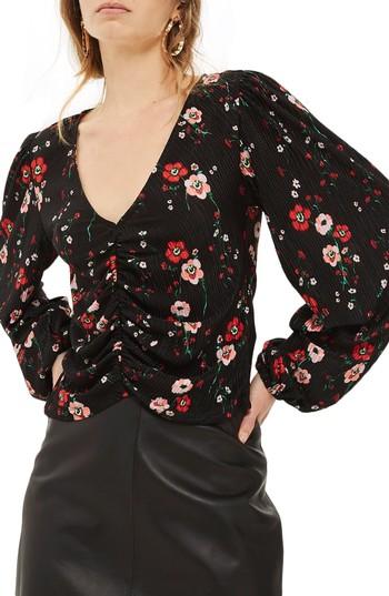 Petite Women's Topshop Floral Bloom Blouson Top P Us (fits Like 0-2p) - Black