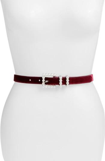 Women's Lodis Imitation Pearl Buckle Velvet Skinny Belt - Burgundy
