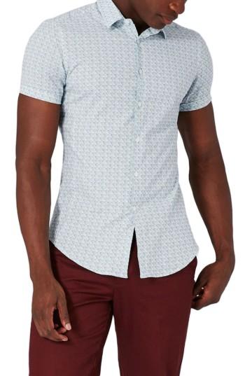 Men's Topman Waves Print Shirt, Size - Blue