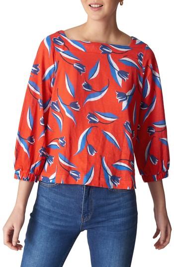Women's Whistles Tulip Print Linen Top - Red