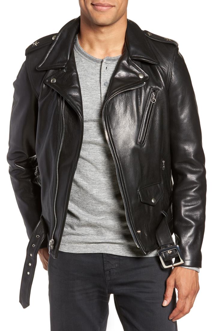 Men's Schott Nyc '50s Oil Tanned Cowhide Leather Moto Jacket, Size - Black