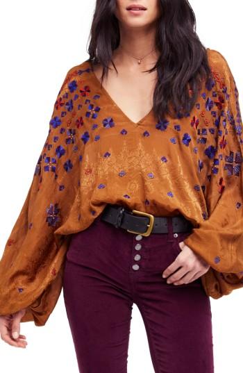 Women's Free People Music In Time Embroidered Top - Brown