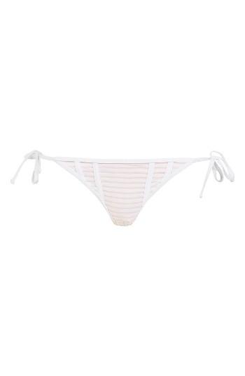 Women's Topshop Sheer Stripe Tie Bikini Bottom Us (fits Like 0-2) - White