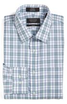 Men's Nordstrom Men's Shop Trim Fit Non-iron Check Dress Shirt .5 - 32/33 - Blue/green