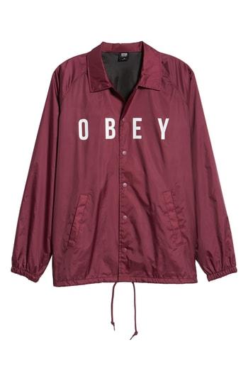 Men's Obey Anyway Snap Front Hooded Coach's Jacket, Size - Purple