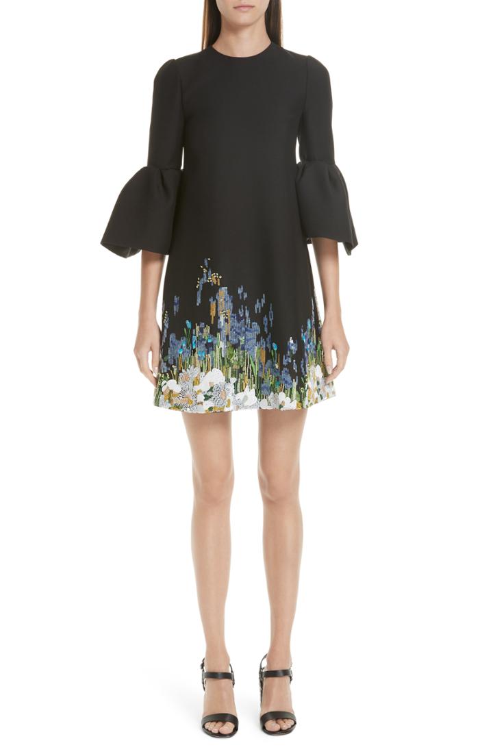 Women's Valentino Ruffle Sleeve Floral Embroidered Dress