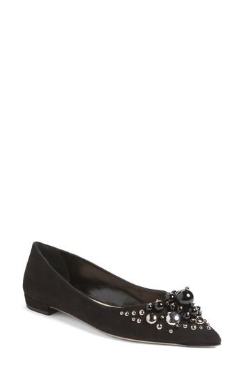 Women's Miu Miu Embellished Pointy Toe Flat Us / 36eu - Black