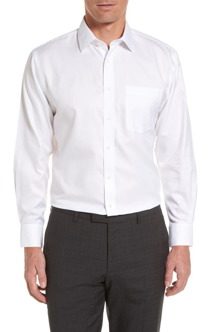 Men's Nordstrom Men's Shop Smartcare(tm) Traditional Fit Herringbone Dress Shirt - 34/35 - White