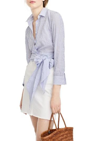 Women's J.crew Stripe Tie Waist Top - Blue