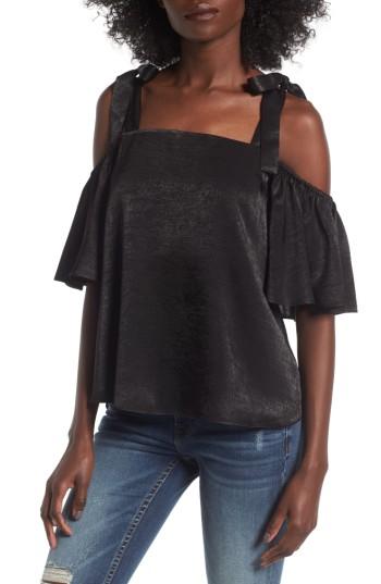 Women's Soprano Satin Cold Shoulder Top - Black