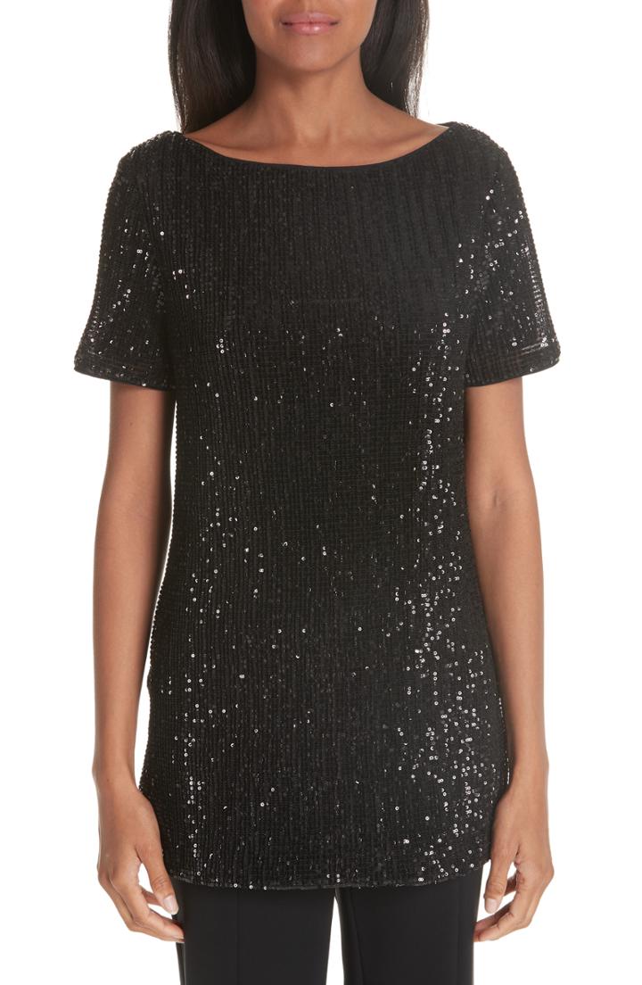 Women's St. John Collection Pleated Sequin Embellished Tulle Tunic