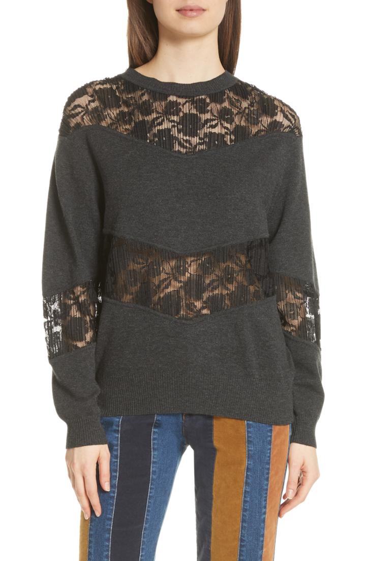 Women's See By Chloe Lace Panel Wool Blend Sweatshirt