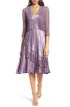 Petite Women's Komarov Charmeuse A-line Dress & Chiffon Jacket P - Purple