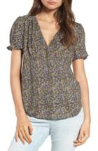 Women's Hinge Print Surplice Popover Blouse, Size - Blue