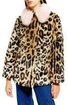 Petite Women's Topshop Leopard Spot Faux Fur Coat
