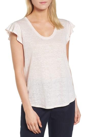 Women's Nordstrom Signature Ruffled Sleeve Linen Tee - Pink