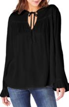 Women's Michael Stars Split Neck Peasant Top - Black